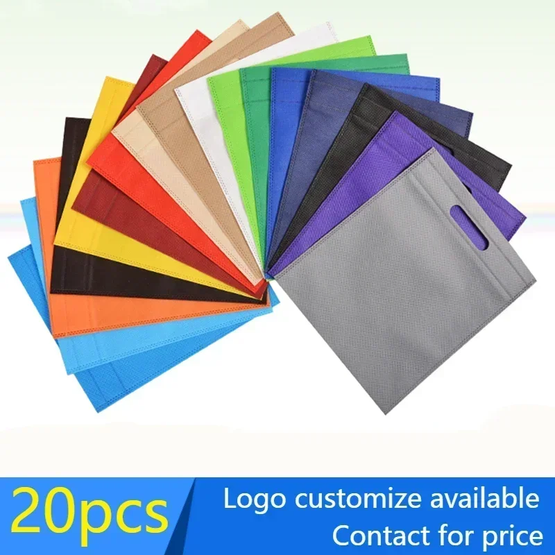 20 шт., оптовая продажа, сумки для покупок из нетканого материала с логотипом, многоразовая большая сумка с ручкой для упаковки/складения, персонализированная