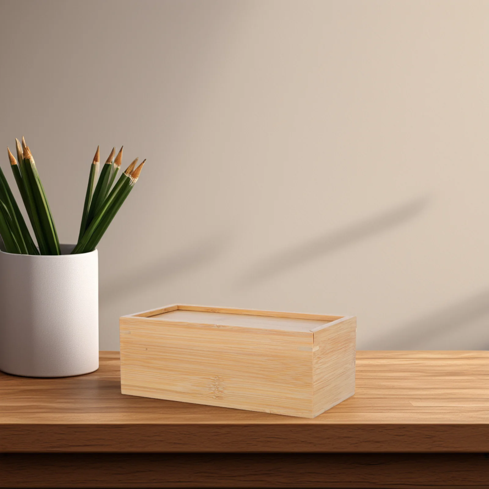 

Wooden Storage Box Slide Lid Large Capacity Desk Organizer Stationery Pen Holder Office Home Decorative Bin Greeting Card