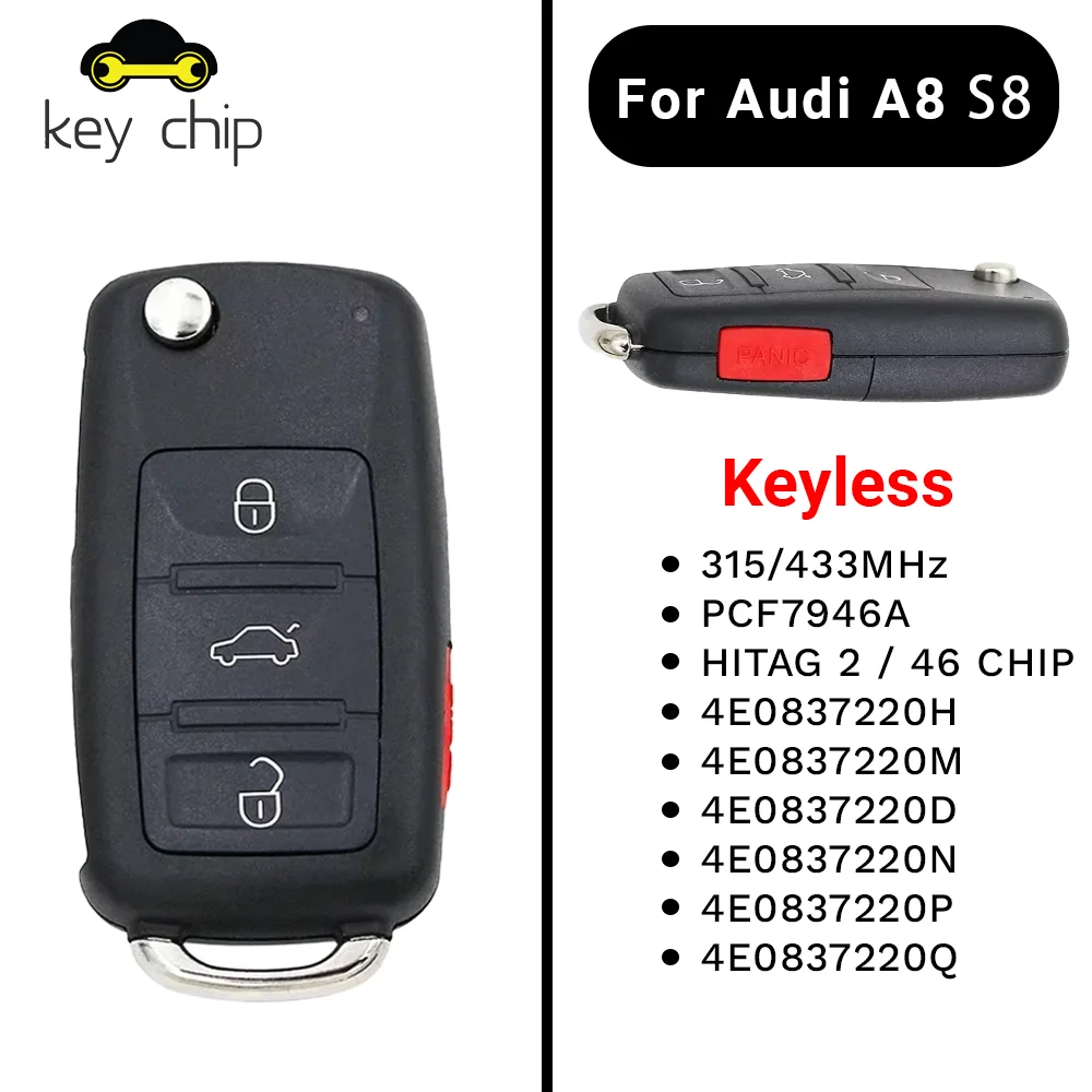 

KEYCHIP 315/433 Mhz 4E0837220N/220P/220Q Keyless Flip Key For Audi A8 S8