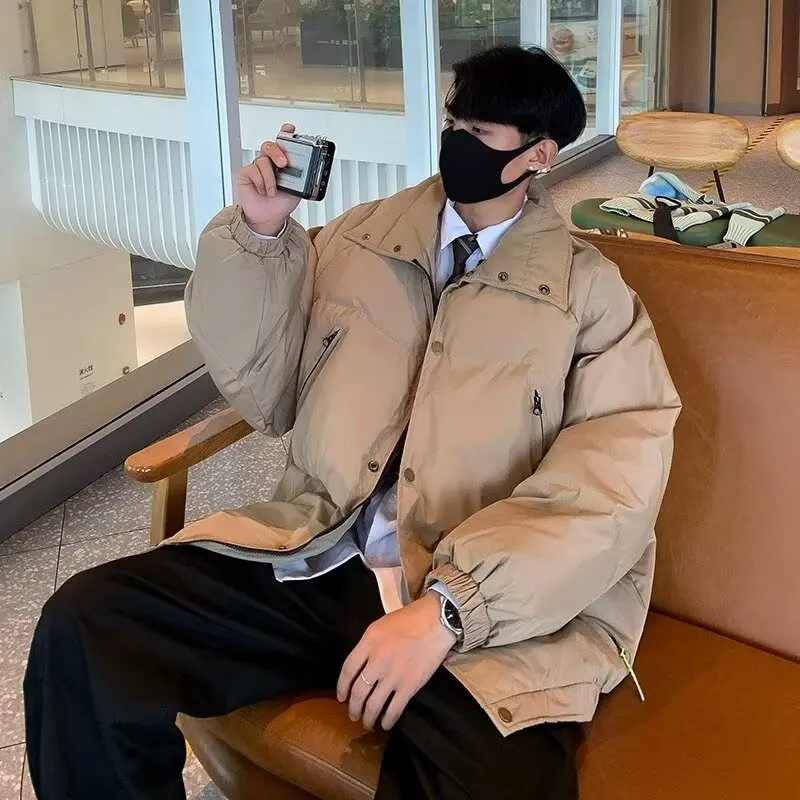 

Autumn Winter Thiened Bread Sle Jaet Men's ort Cotton Outerwear Casual Flip Collar Coat Youth ular Polyester Fiber