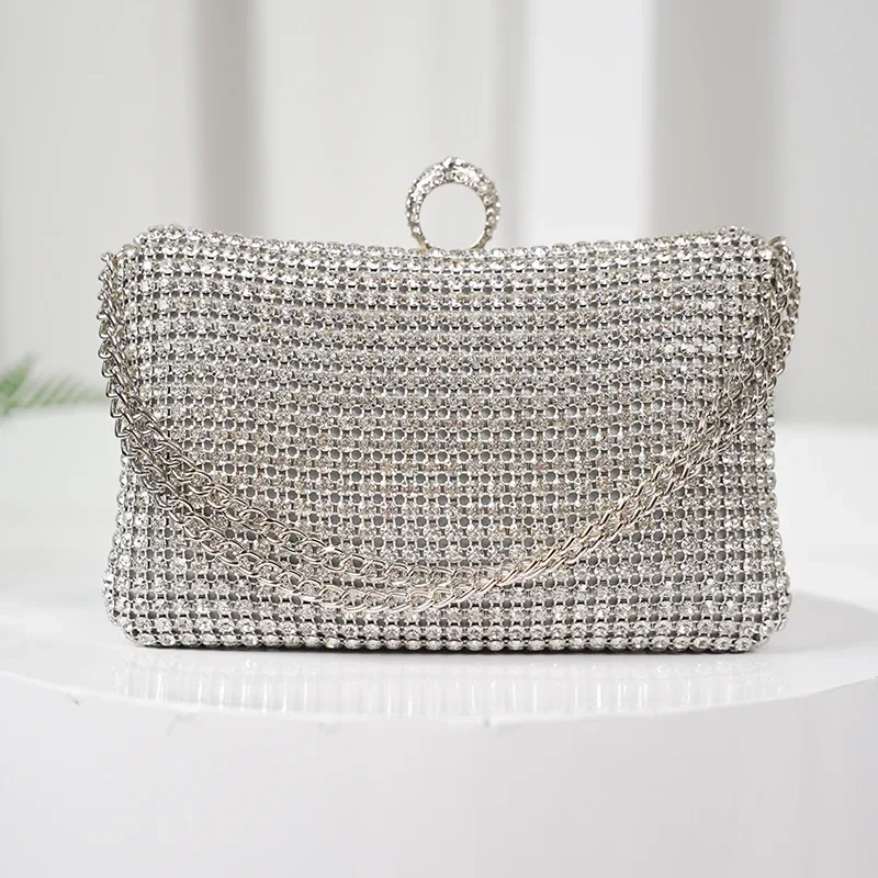 Diamonds Evening Bags for Women Silver Luxury Shoulder Bags Wedding Party Banquet Clutch Purse Bling Chain Rhinestone Handbags