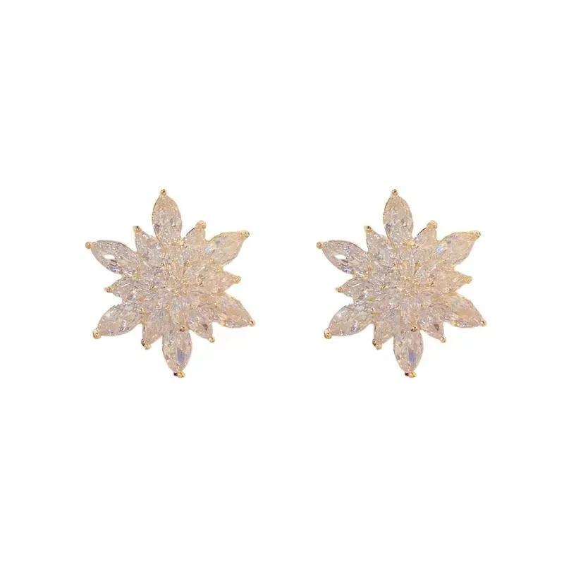 Shiny Multicolor Crystal Flower Stud Earrings Snowflake Earrings Elegant Unique Party Wedding Jewelry Gift Pendiente Mujer