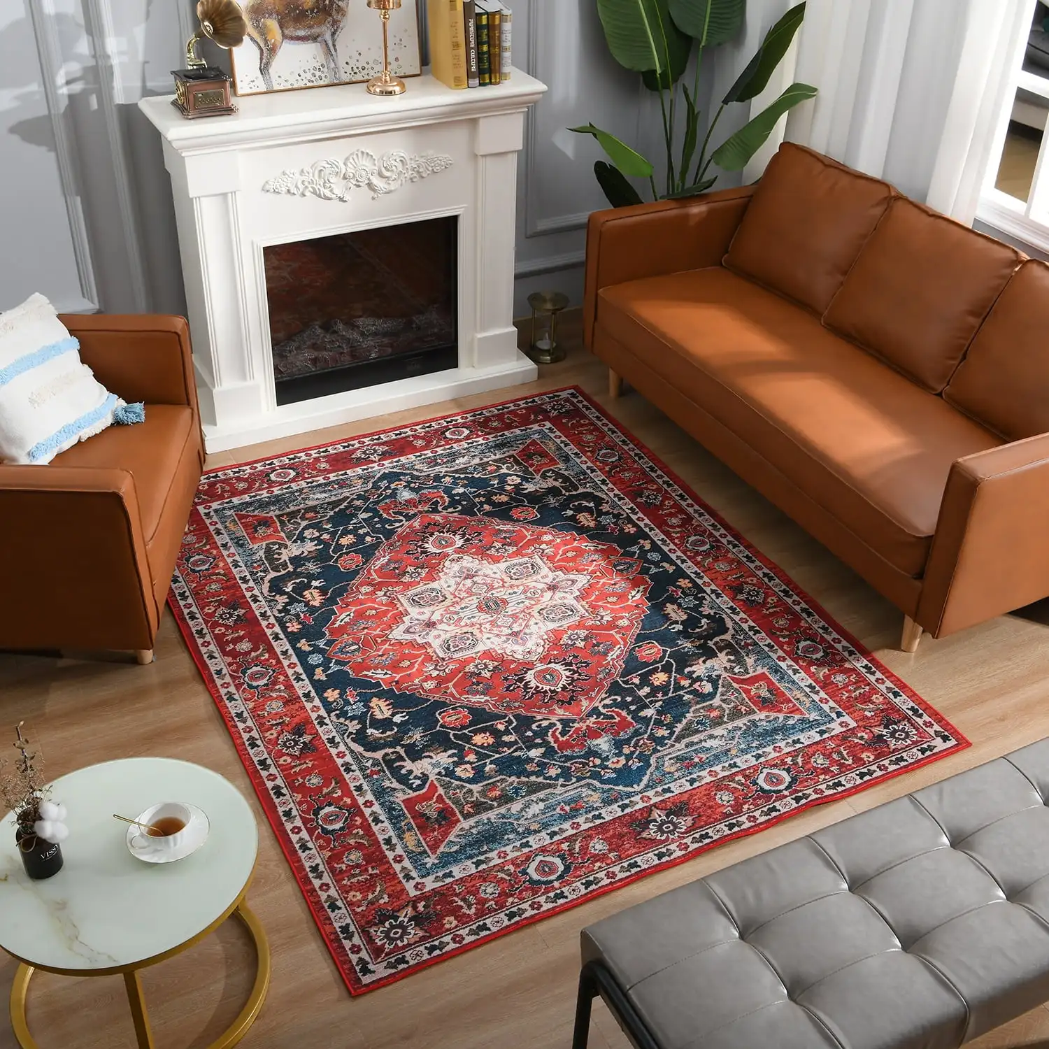 Vintage Bohemian Area Rug for Living Room, Retro Boho Rug Bedroom Indoor Print CarpetLarge Size Rug Kitchen Mat