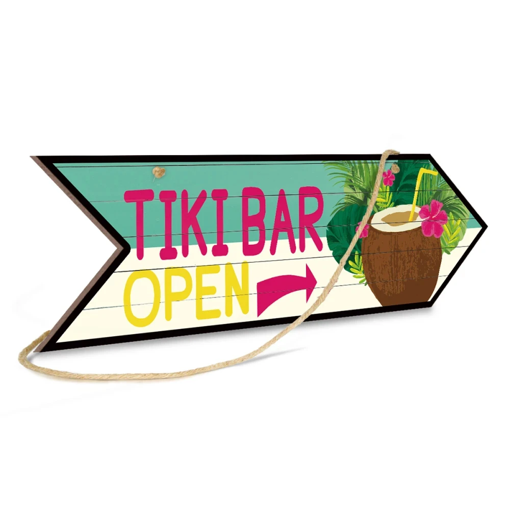 Putuo Decor 1pc Tiki Bar Arrow Wood Plate, Irregular Wooden Plaque Sign Hanging for Hawaiian Party Bar Pub Wall Decoration