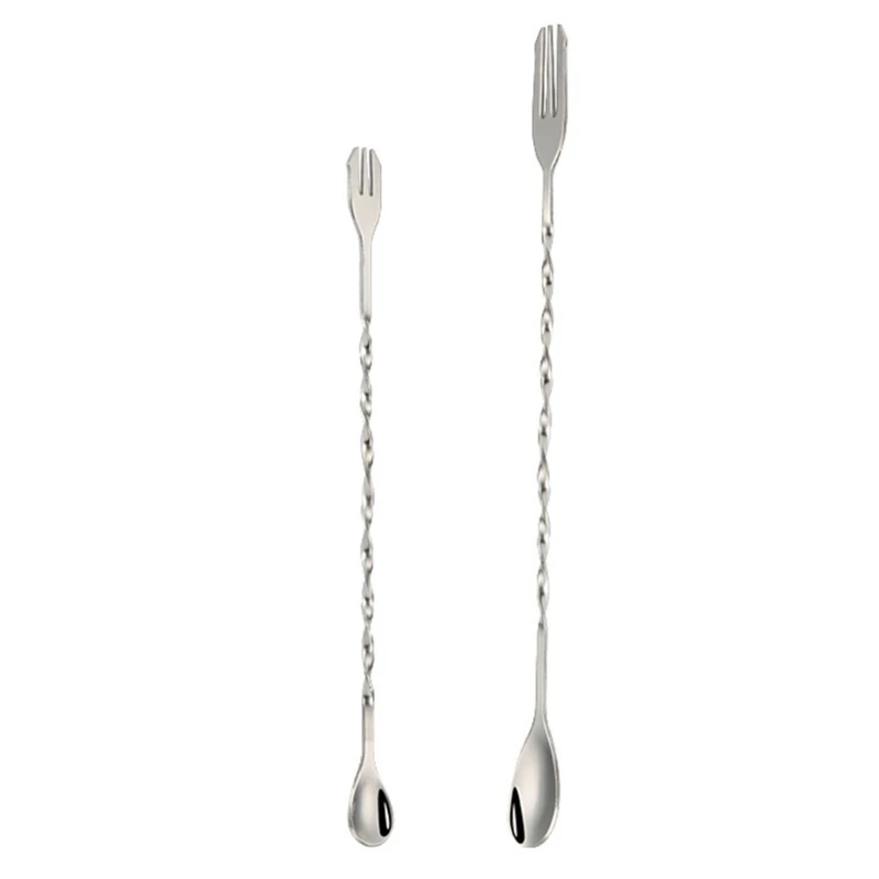 

Stainless Steel Bar Cocktail Twisted Mixing Stirring Spoon Fork Tip Shakers Muddler Stirrer Twisted Mixing Spoon Kitchen