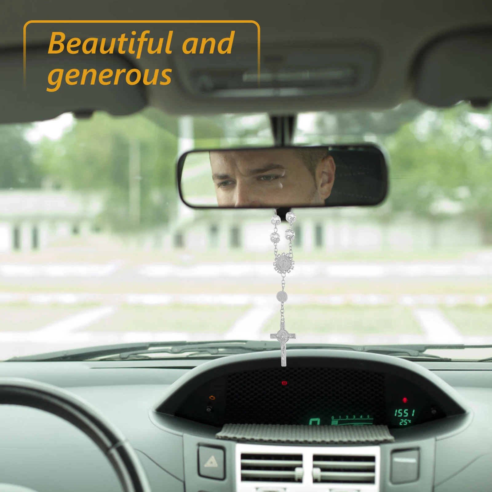 

Car Hanging Ornament Elegant Cross Pendant Aluminum Alloy Rosary Rearview Mirror Accessory Durable Lightweight Easy Install Car