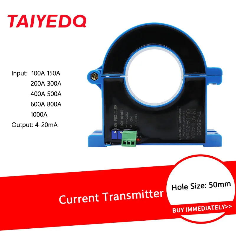 50mm Open Loop Split Core 24VDC Current Transducer Hall Current Sensor Hall Current Transmitter 4-20mA