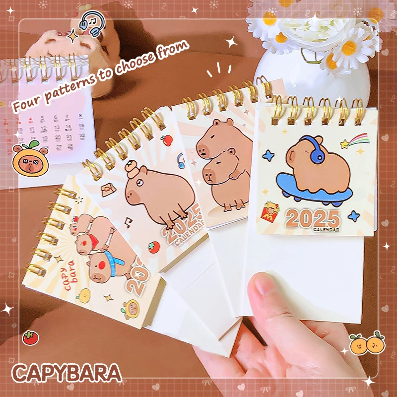 Mini calendrier compact Capybara mignon, calendrier mensuel, calendrier portable, livre de plan, cadeau créatif, ornement de bureau à domicile, 1 aléatoire, 2025