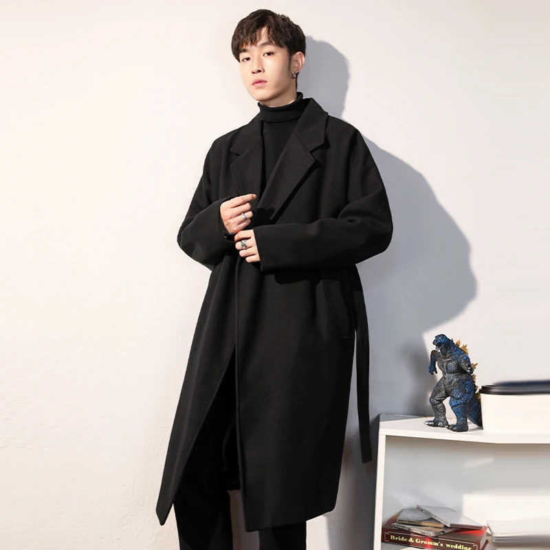 Men\'s Winter luxury Cardigans Trench Male Black Wool Overcoat Coat Black Long Padding Coat Men\'s Clothes Jac Windbreaker For Men