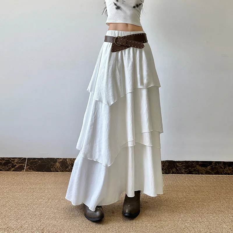 

Women's A-Line Skirt European American Vacation Irregular Low Waist Solid Color Long Skirt Spring Fashion Girl Retro Sweet