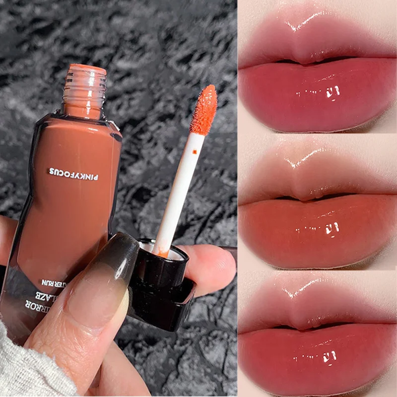 Mirror Water Lip GLOSS Waterproof Moisturizing Long Lasting Non-Stick CUP Liquid ลิปสติกเซ็กซี่สีแดง Lip Glaze Tint แต่งหน้า 1PC