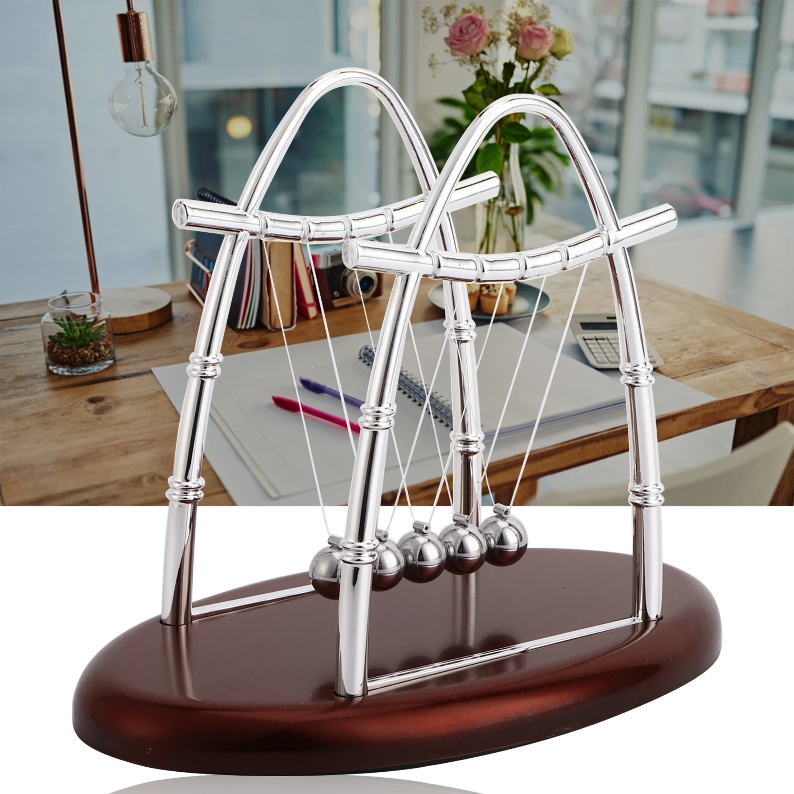 Arched Newton's Cradle Balance Ball Perpetual Motion Desk Toy Physics Science Pendulum Touch Ball Decor for Office Home Desktop