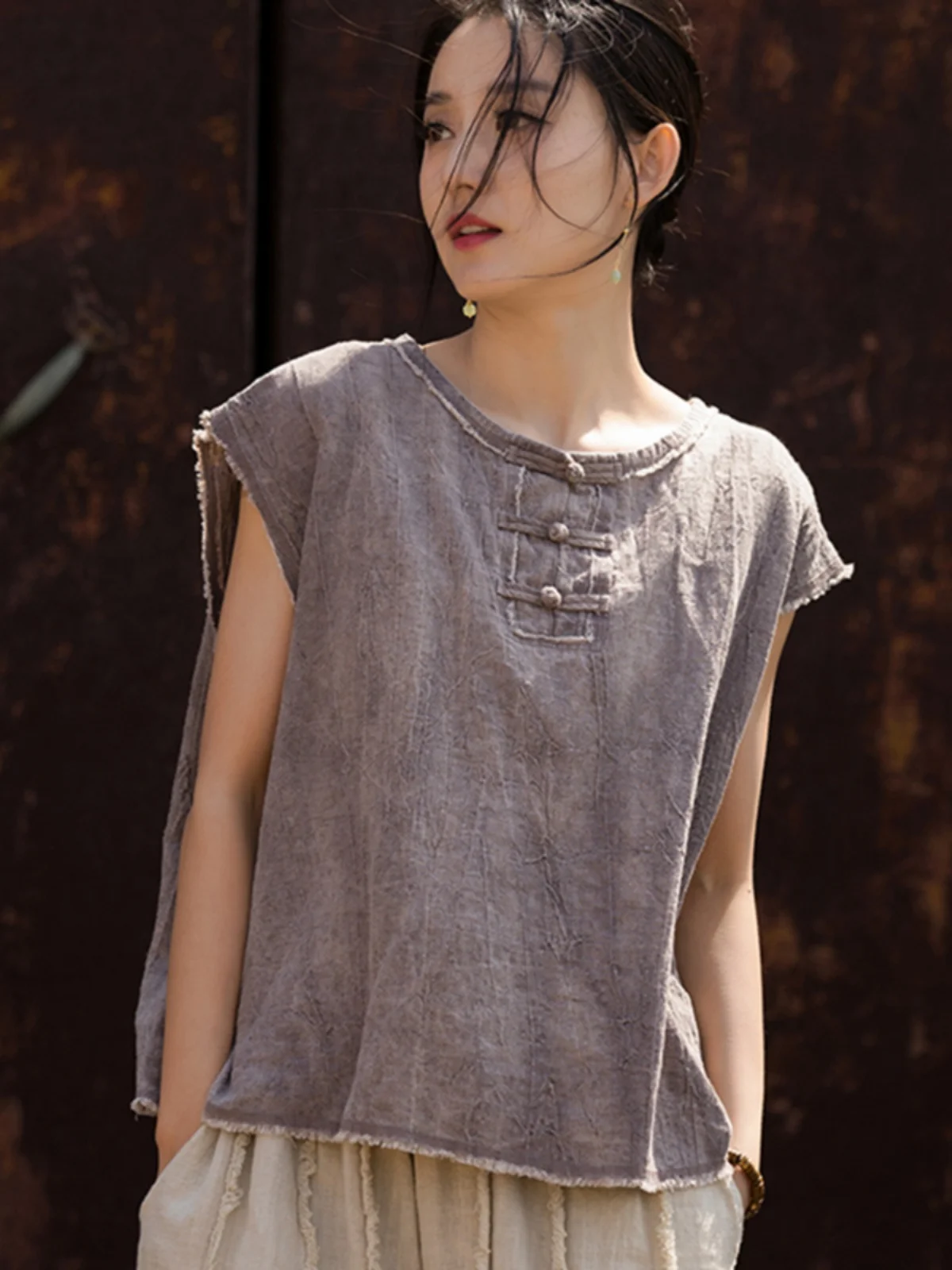 Summer Thin Vest New 2025 Chinese Style Women's Clothing  Silk Dyed Button Short Sleeve Hoodie Outerwear
