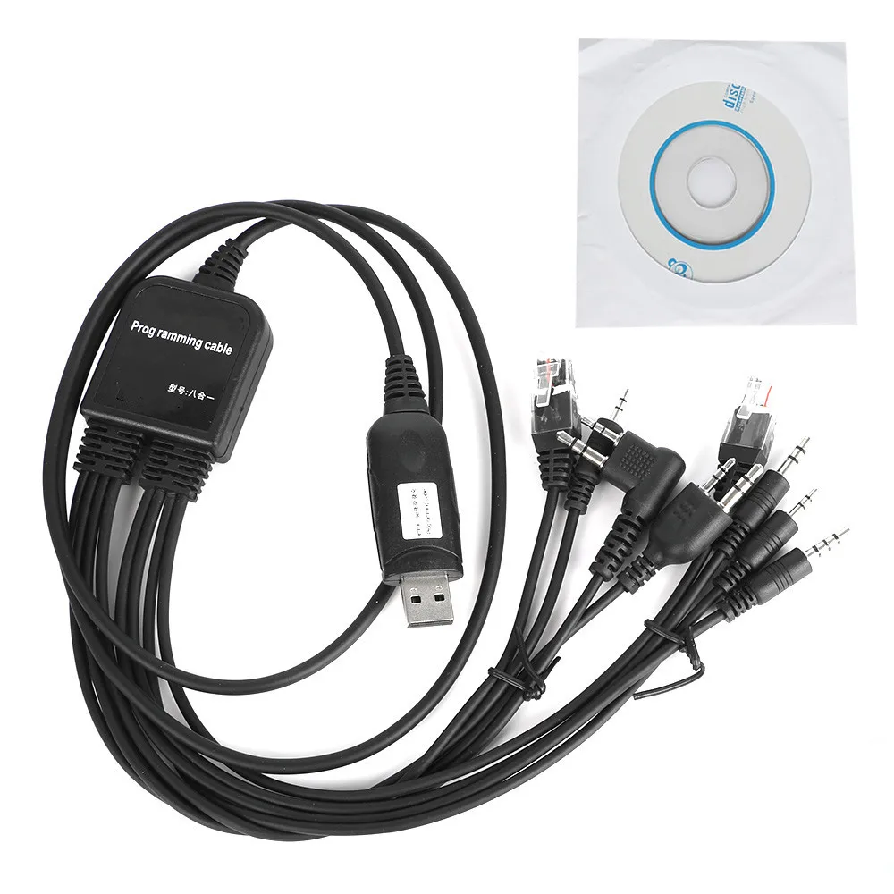 8 in 1 Function RJ-45 8 Pin Plug USB Programming Cable Line & Driver CD For Motorola Baofeng Kenwood HYT Radio