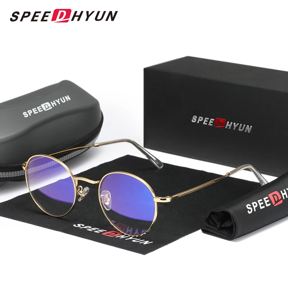 

SPEEDHYUN Round Anti Blue Light Glasses Frame Vintage Women Men Metal Thin Frame Eyeglasses Transparent Computer Eyewear