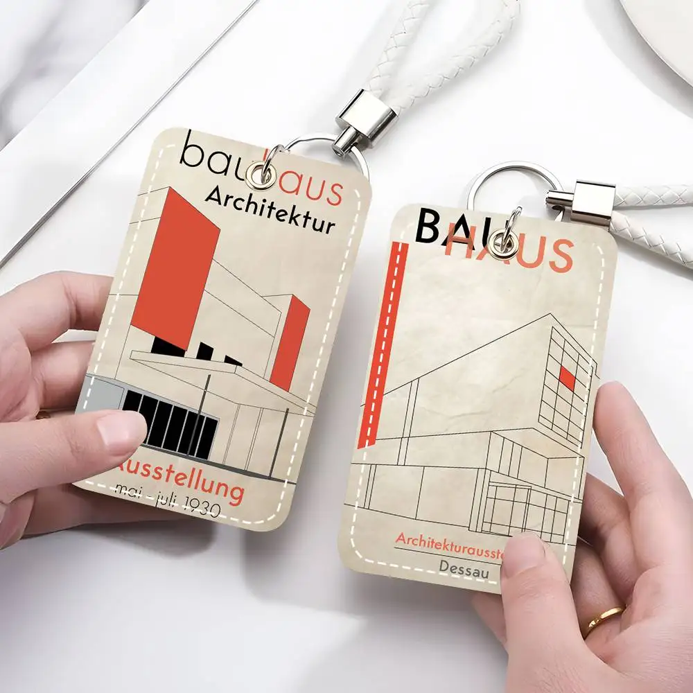 

1pc Architectural Bauhaus Card Case Keychain Access Card Bag Key Tag Ring Leather Card Holder Key Ring Access
