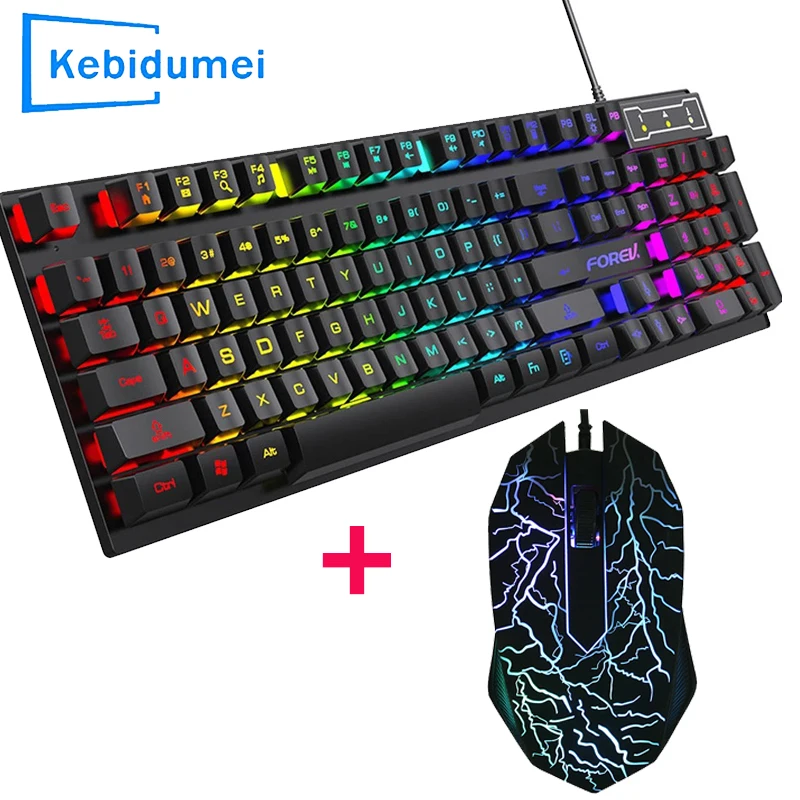 104 Keys Backlit Mechanical Keyboard Wired RGB Gaming Mouse Set for Laptop Desktop Ergonomics Luminous Mouse Set PC Accessories