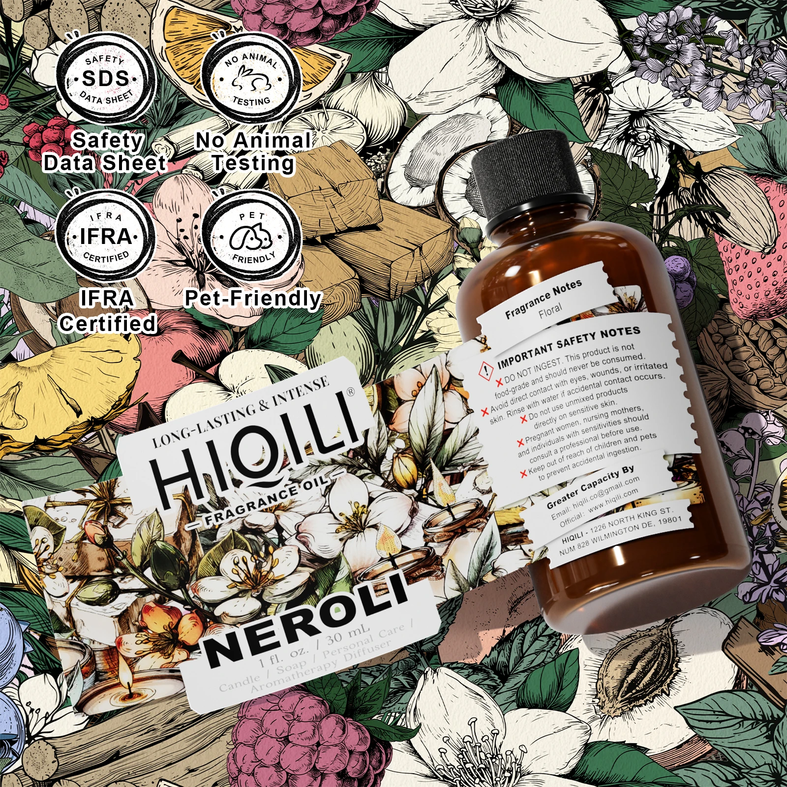 HIQILI – huile parfumée Neroli 30ML, pour bougie, savon, fabrication de parfum, Lotion pour le corps, crème pour les mains, fleur d'oranger, huile essentielle, diffuseur de voiture