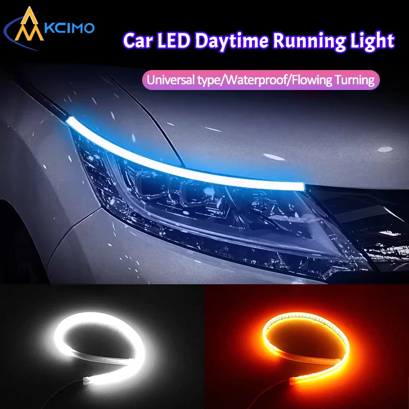 Universal LED DRL Car Daytime Running Light Flexible Waterproof Strip Auto Headlights White Turn Signal Brake Flow Lights 12V