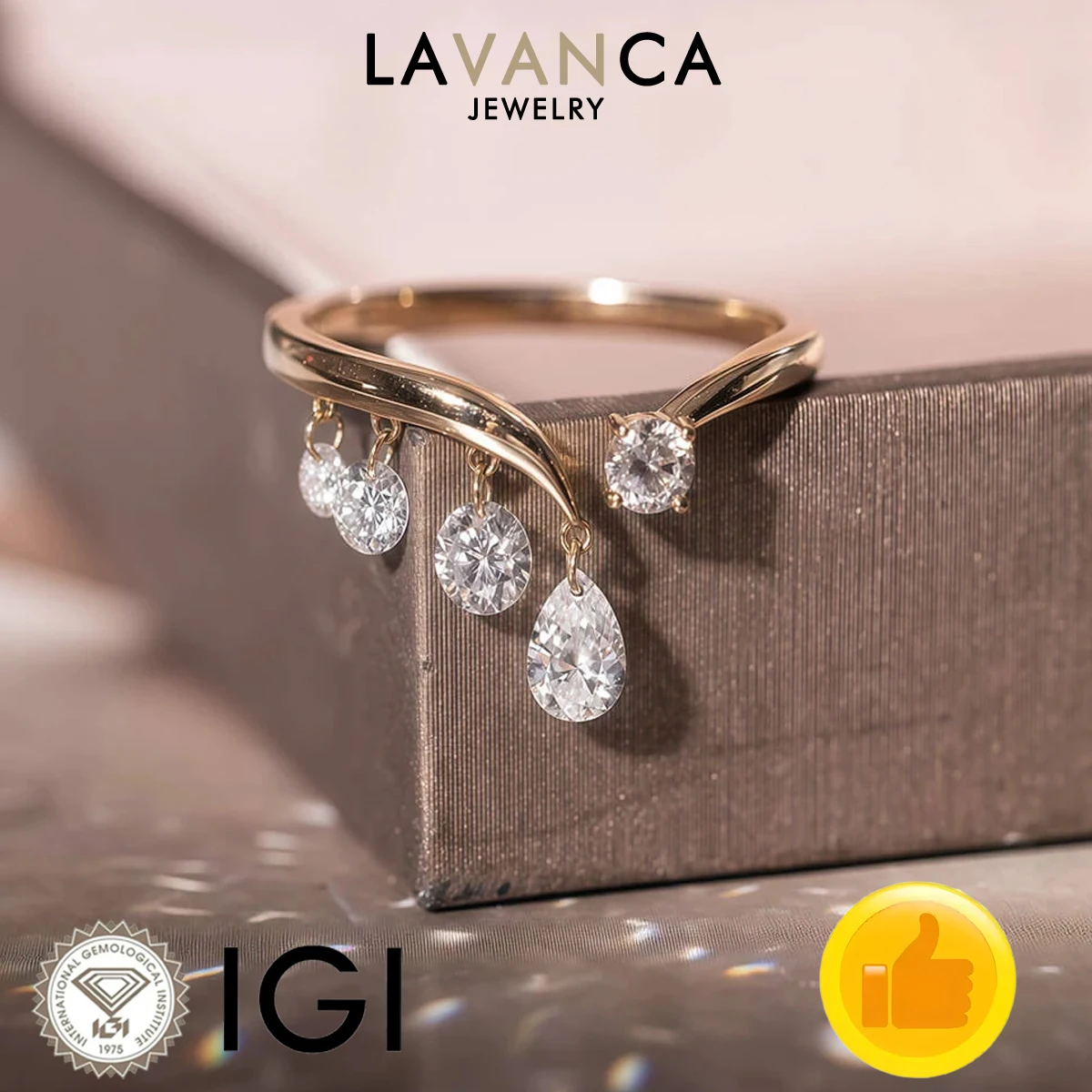 

9K/14K/18K Solid Gold Lab Grown Diamond Ring Round and Pear Cut Lab Created Diamond Ring Openwork Shaped Floating Ring For Women