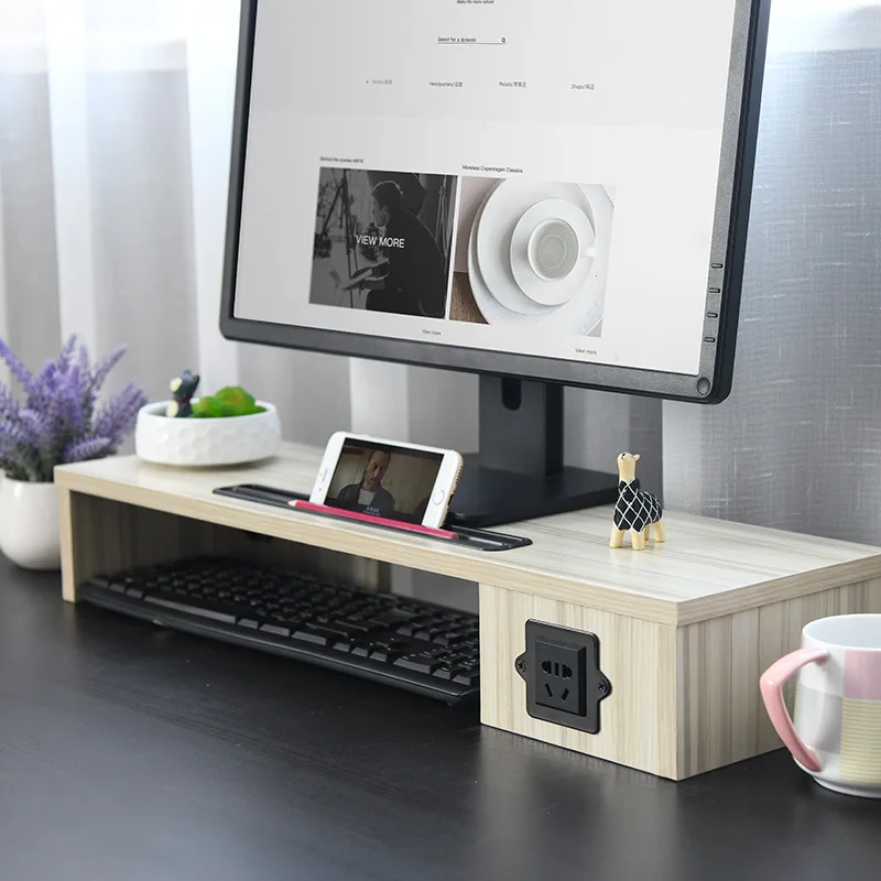 Neck protection desktop modern solid wood computer monitor screen increase elevated base organization office desktop keyboard