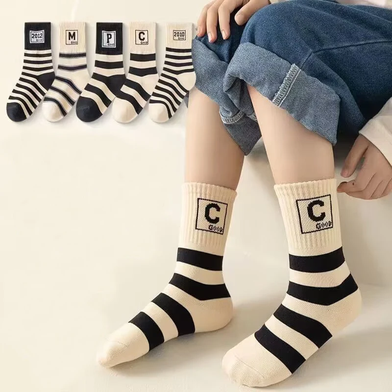 5켤레 어린이 남아 여아 양말 아동 유아 스포츠 양말 학생 봄 가을 부드러운 면 패션 중목 양말