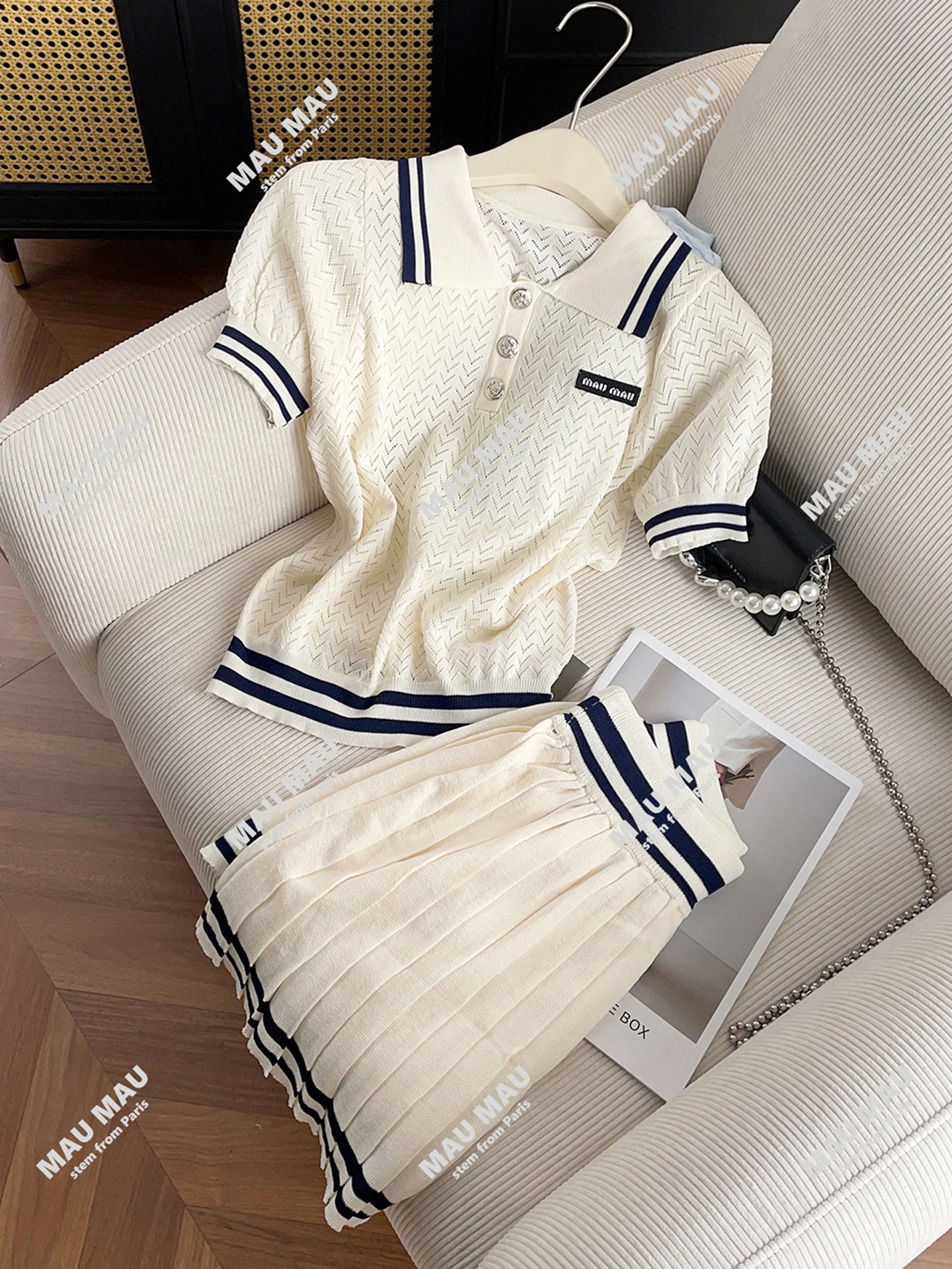

High-End Summer Ne Knitted irt T-irt Top Skirt Set Women's Faion Polyester Fiber ort Sve Two-Piece Set
