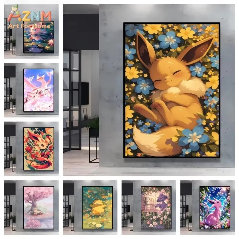 1PC,1pc Frameless Canvas Painting Japanese Classic Anime Pokemon Poster Prints Cute Cartoon Characters Canvas Painting Living