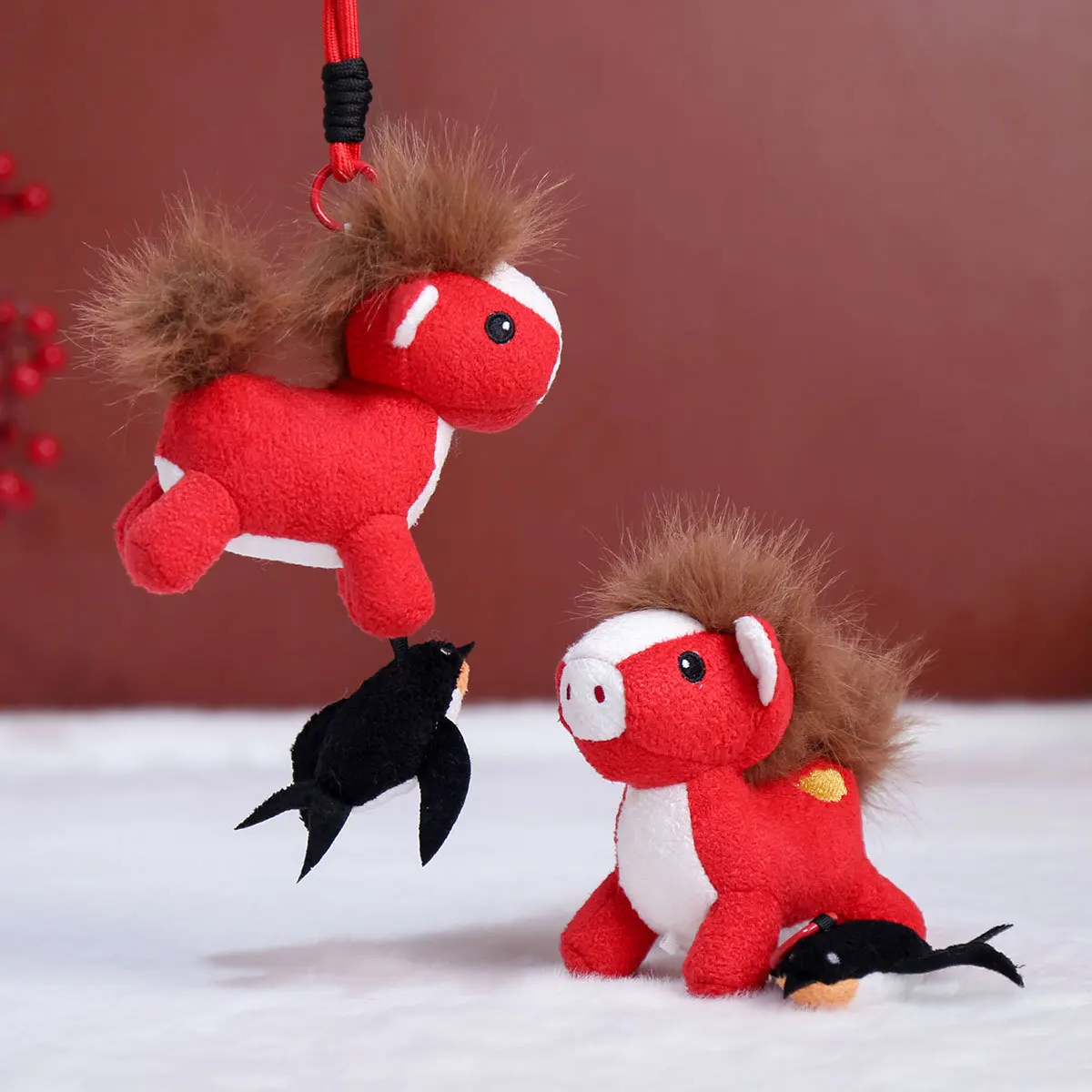 2026 Año del caballo mascota muñeco de peluche colgante lindo llavero simulación Animal Pony Zodíaco caballo muñeco de peluche mochila colgante