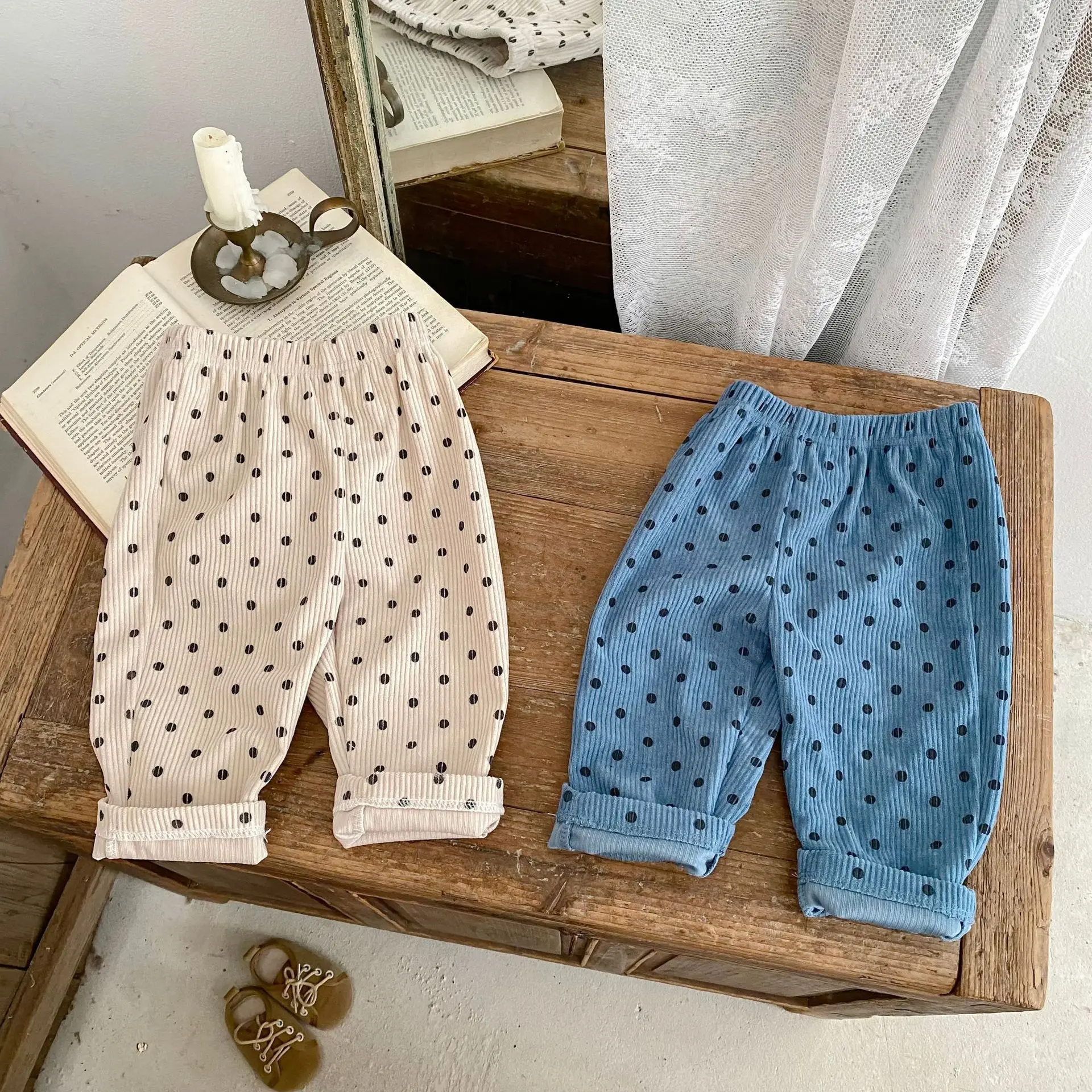

2025 Fall Baby Pants for Boys Girls Korean Style Loose Dot Corduroy Pants Casual Sportswear Outerwear for Toddler 0-3 Years