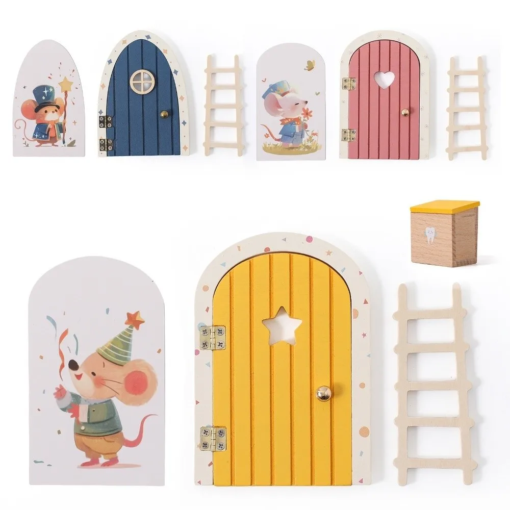 Dollhouse Wood Fairy Elf Door Mini Home Decorations Room Wall Decoration Cartoon Elf Door Tooth Box Baby Gift Mini Fairy Door