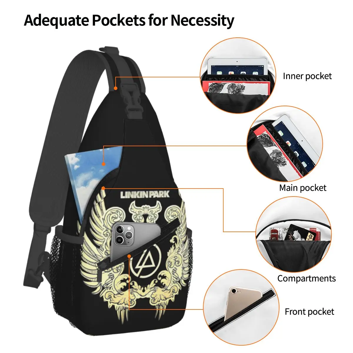 Linkin-Park Logo Rock Music Sling Bags Chest Crossbody Shoulder Sling Backpack Travel Hiking Daypacks Nu-Metal Pattern Satchel