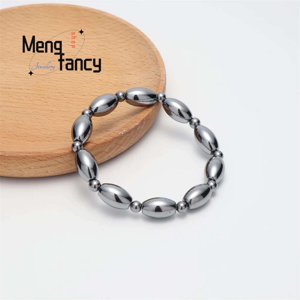 Natural Energy Stone Terahertz Rice Bead Bracelet Men's and Women's Terahertz Barrel Bead Round Bead Bracelet