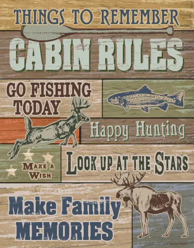 Cabin Rules Camping House Hunt Rustic Bonfire Lake Wall Décor Metal Tin Sign New tin sign