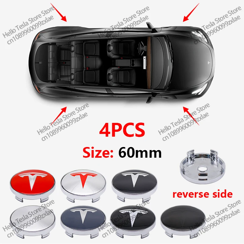 4pcs 56/60mm Car Wheel Center Hub Cap Badge Logo Emblem Decal Wheel Sticker  For Tesla Model 3 Model S Model X Y Roadster TM3