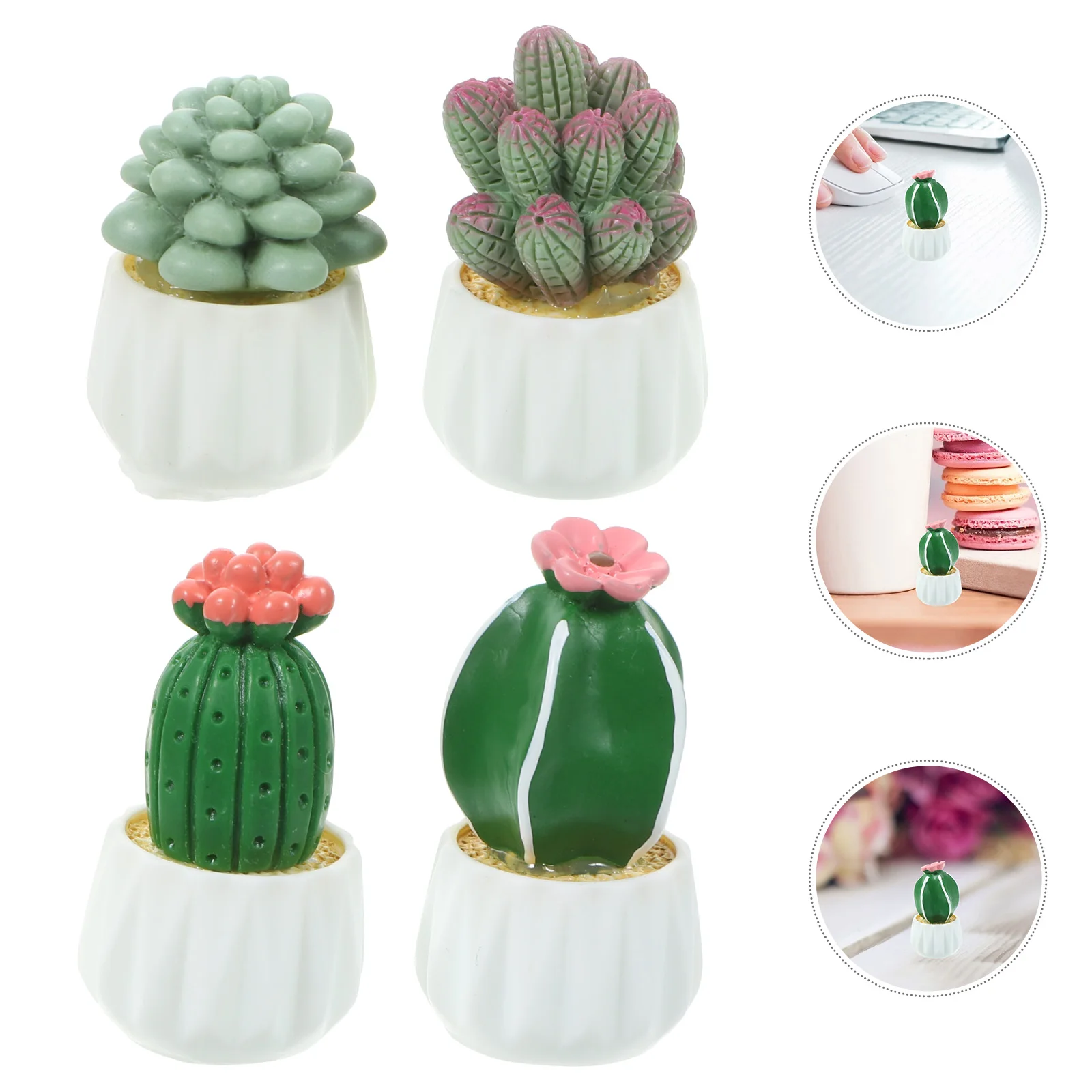 

4 Pcs Cactus Ornament Artificial Resin Desk Home Office Car Decor Mini Resin Decors Miniature Garden Landscaping Crafts