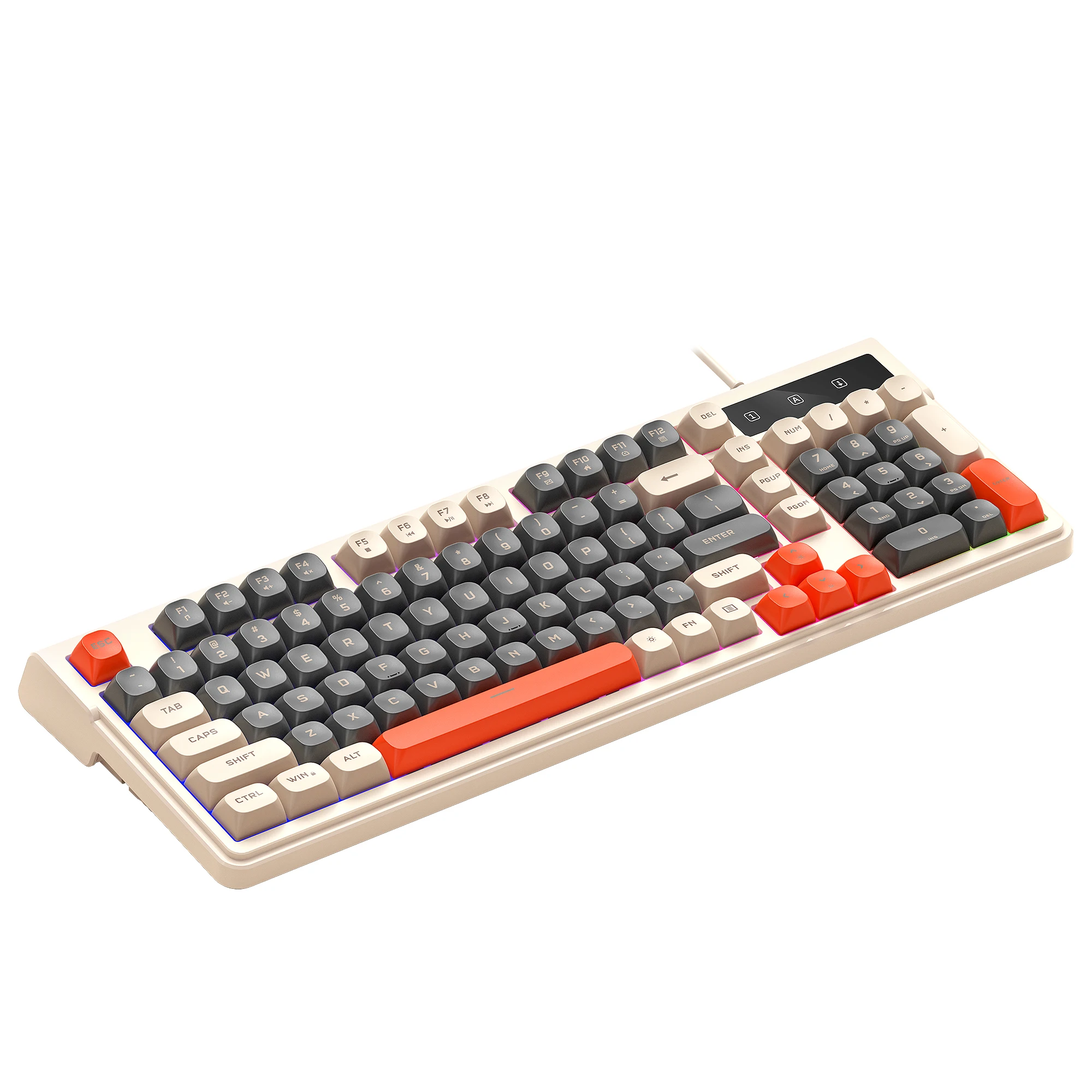 T-WOLF T13: bedrade gaming-toetsenbord- en muisset met RGB-verlichting en 3 kleuren, 98 toetsen, compact formaat, toetsen met drie verschillende kleuren, 19 toetsen met anti-ghosting.