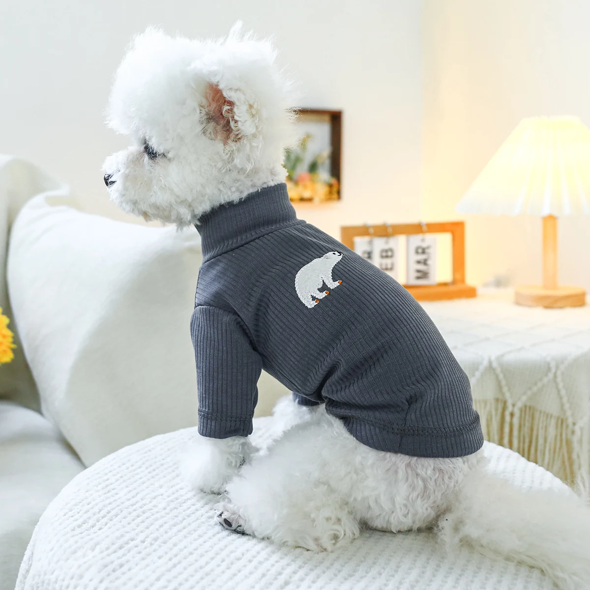 1PC Pet Clothing Spring and Autumn Pullover Elastic Dark Grey Little White Bear Bottom Shirt Suitable for Small and Medium Dogs