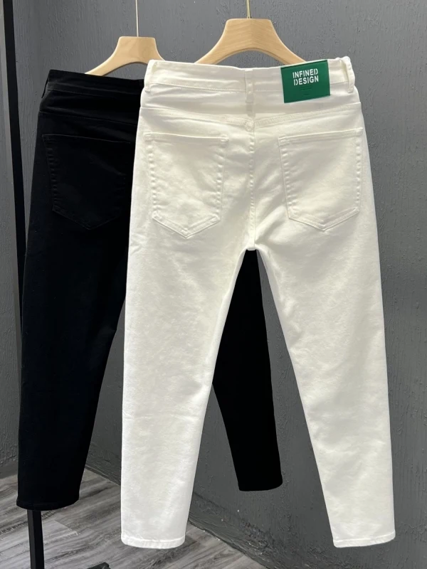 

Белые мужские джинсы Slim Fit в корейском стиле, укороченные, однотонные, повседневные, молодежные, модные, износостойкие, китайского производства