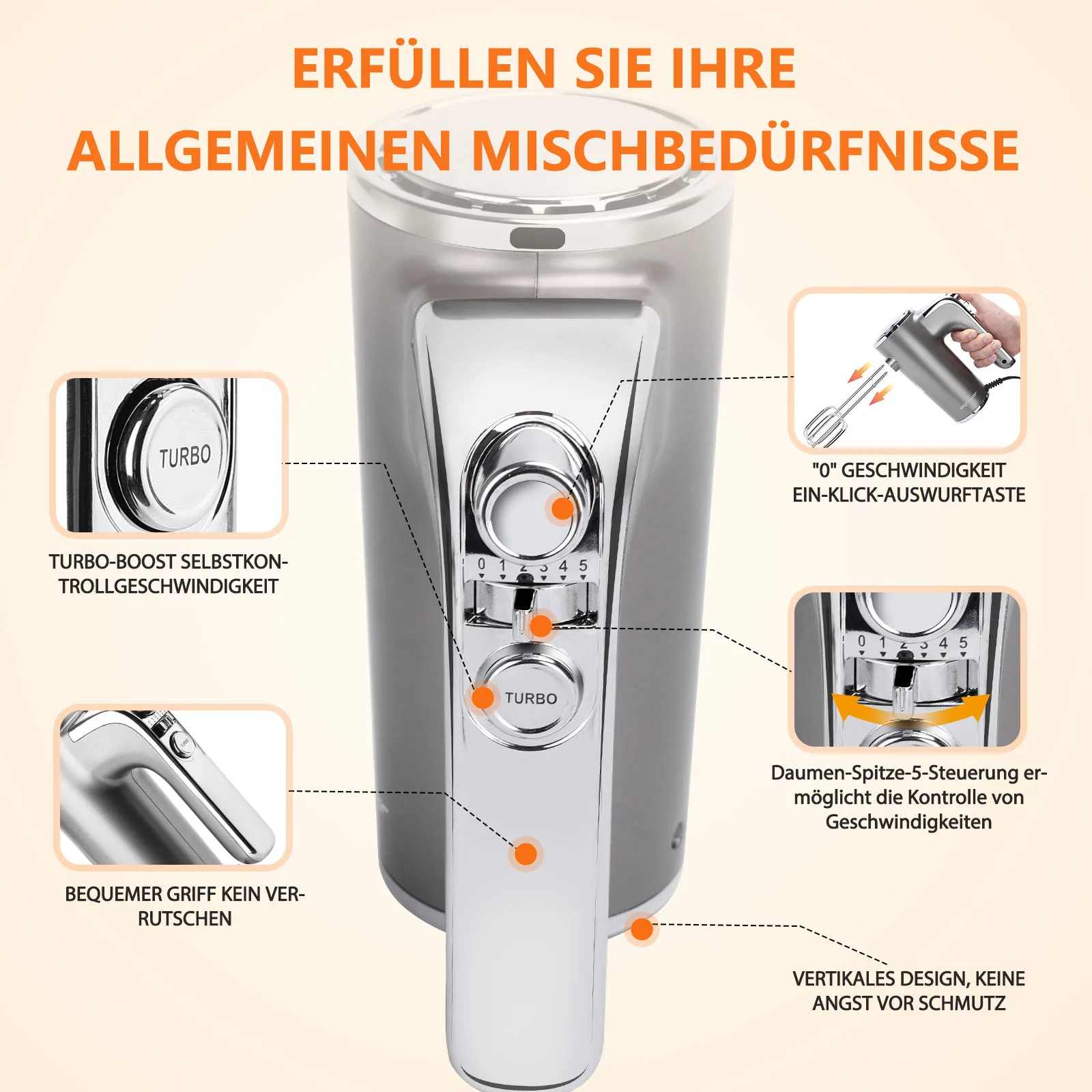 خلاط يدوي كهربائي من إيجوستار، خلاط يدوي فائق القوة 400 وات مع حامل تخزين واحد، 5 سرعات توربو، 2 مخفق، خطافين عجين