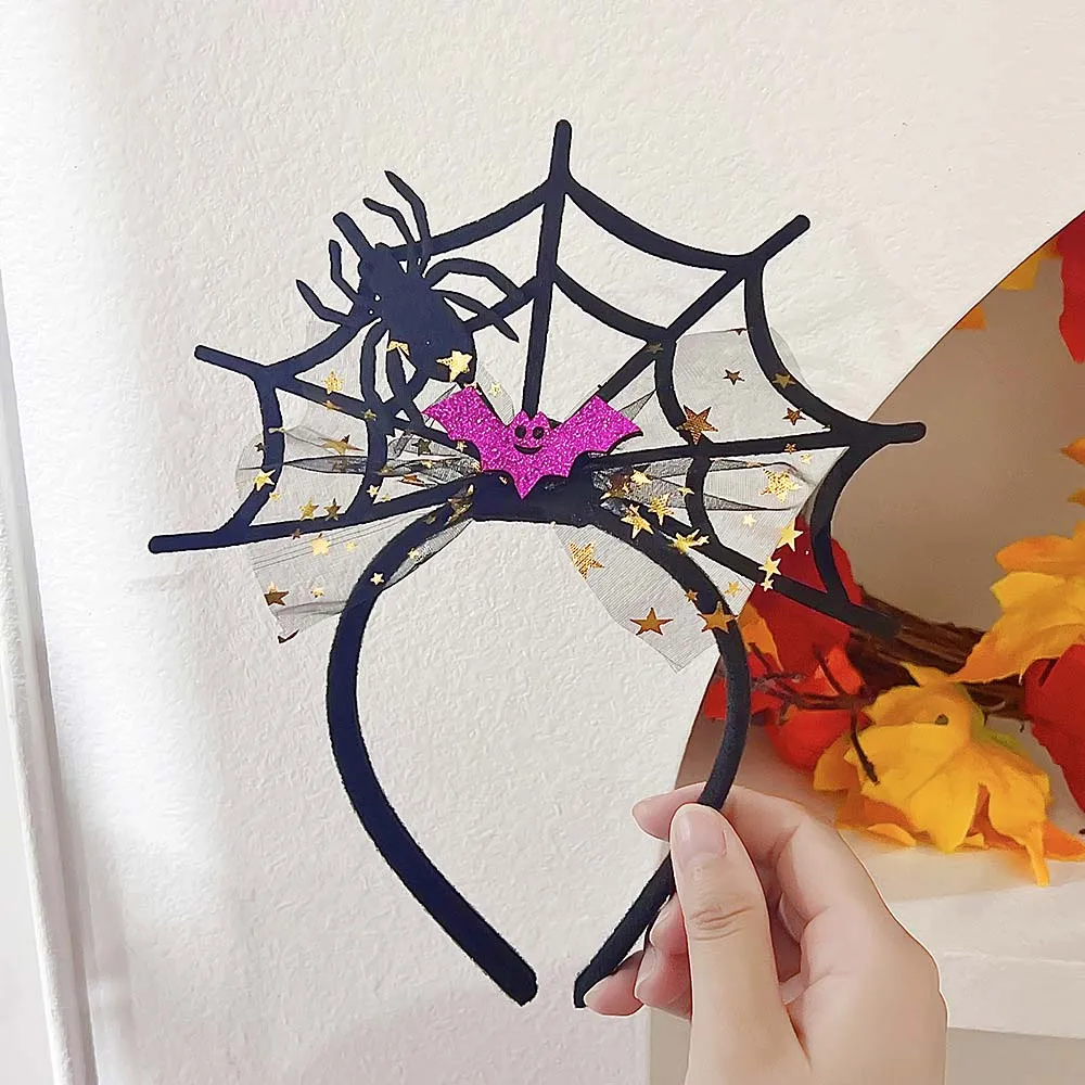 Bats Halloween Headband Spider DIY Hair Accessories Pumpkin Hairbands Hollow Non Slip Spider Web Head Wrap Festival