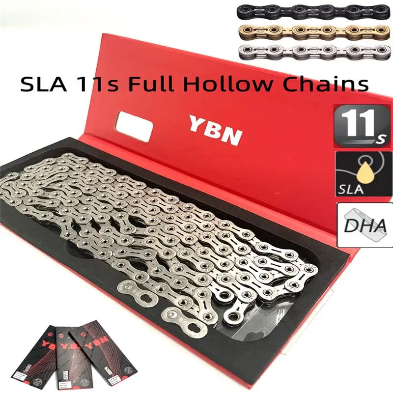 YBN Bike Chain 11 speed SLA Full hollow oil slick Titanium coating MTB road bike chain for Shimano/ SRAM