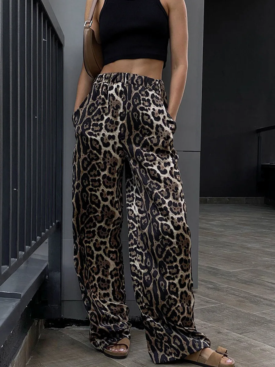 

CGC Spring Autumn Leopard Print Women Pants Casual High Waist Straight Trousers 2025 New Fashion Loose Wide Pants Woman Clothes