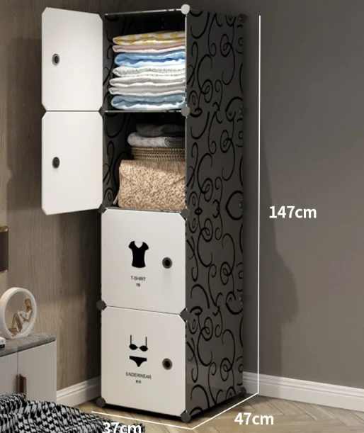 Easy Assemble Modern Extendable DIY Plastic Folding Wardrobe Eco-Friendly Black Frame White Door Portable Workshop Living Room