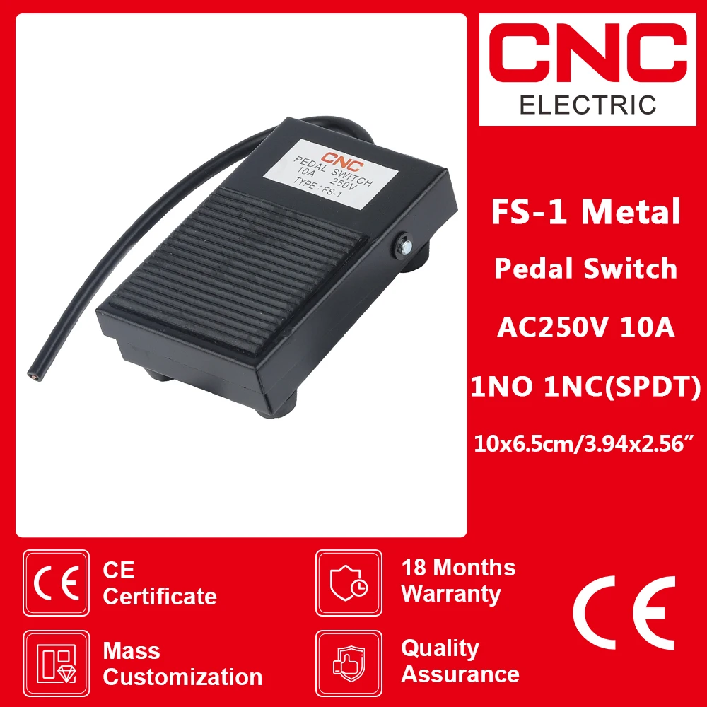 CNC Foot Pedal Switch FS-1 AC 250V 10A Heavy Duty Metal Momentary Electric Power Antislip Design