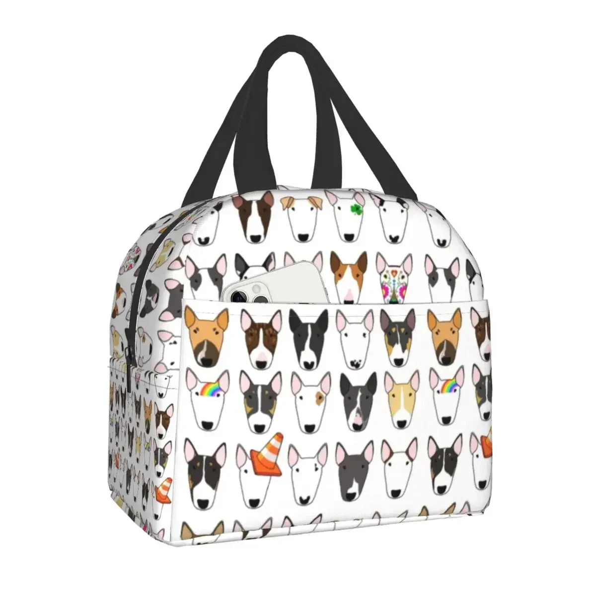 Bull Terrier Dog Repeat Pattern Insulated Lunch Bag For Women Waterproof Animal Thermal Cooler Lunch Tote  School Food Box