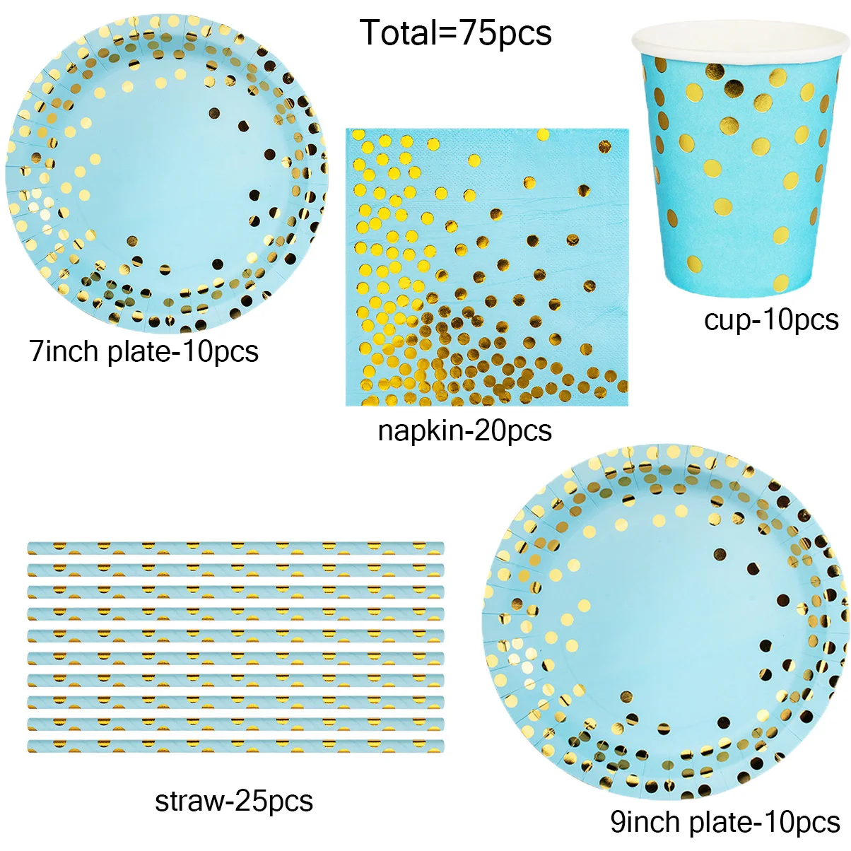 Blue Disposable gold dot paper Plate hot gold round dot paper cup for birthday party tableware cake paper party decoration Set