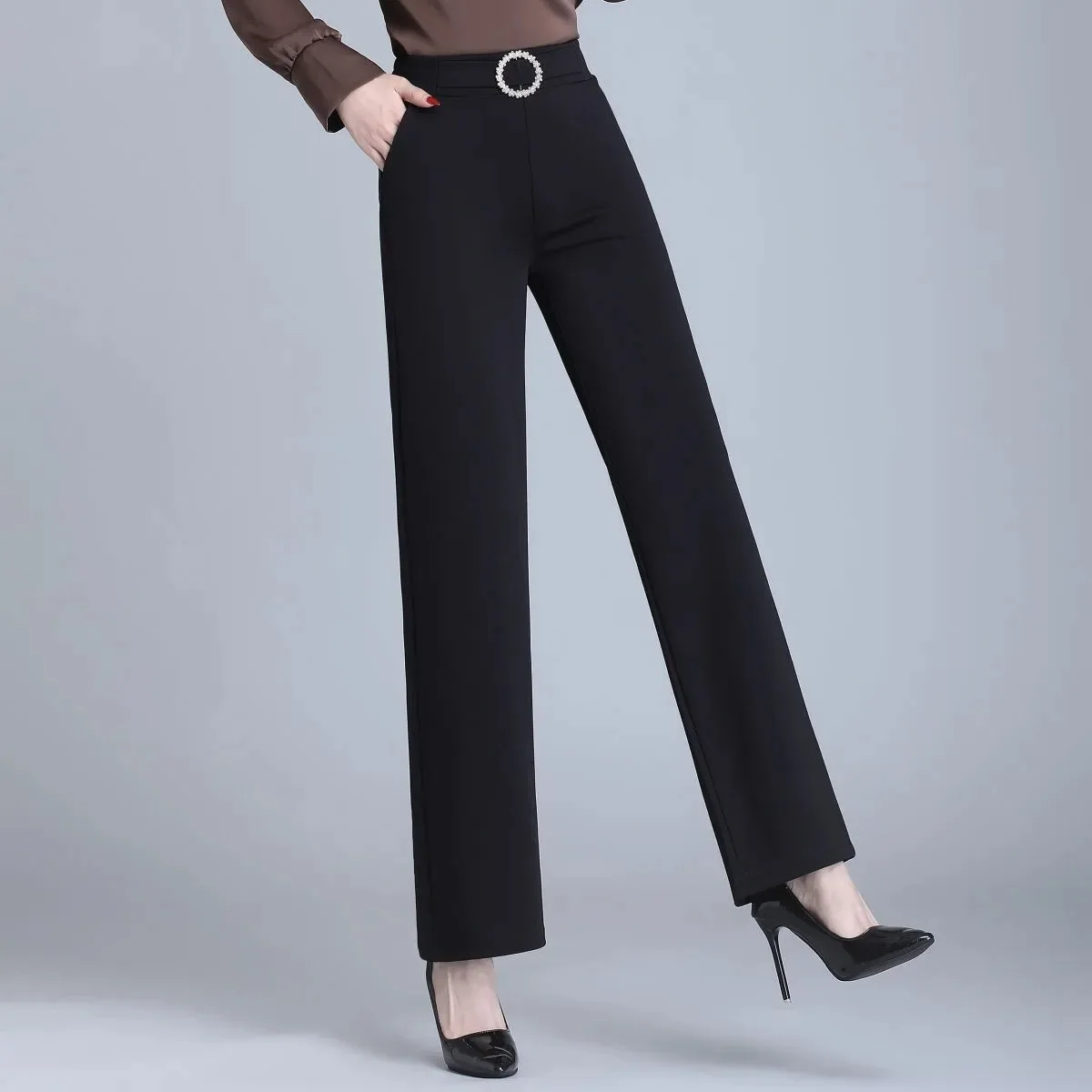 ارتفاع الخصر التخسيس سراويل تقليدية مريحة المرأة الربيع الصيف نمط جديد مايكرو متوهج ثنى مرونة المألوف واسعة الساق... #2