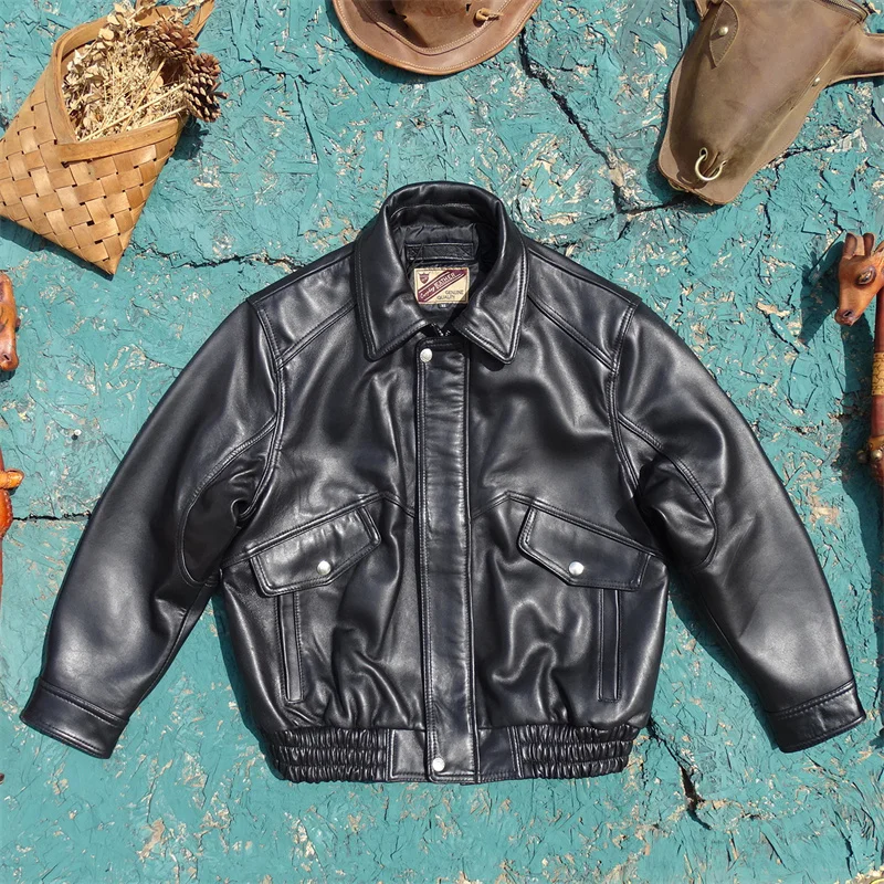 

Японская мужская кожаная куртка в стиле ретро, повседневная, с длинными рукавами, на молнии, ветрозащитная, из овчины, модная, из натуральной кожи.