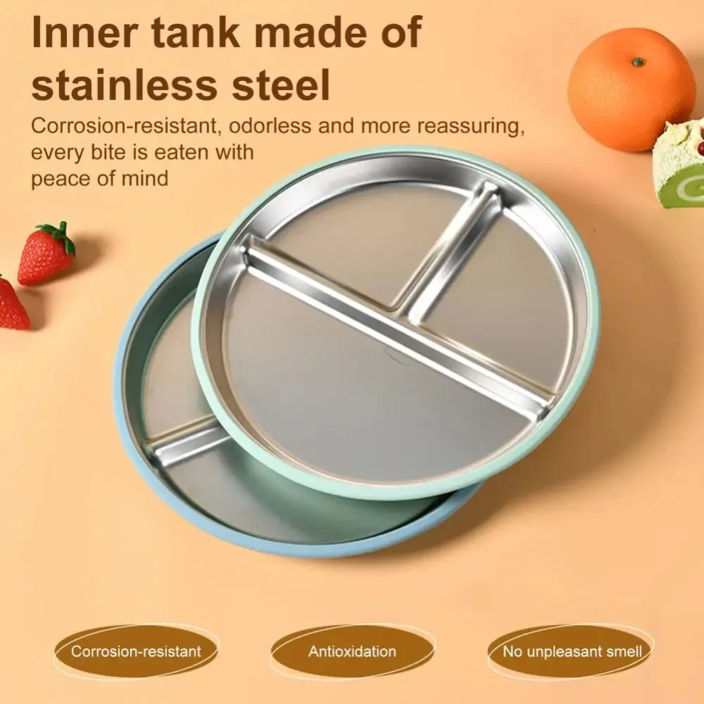 

Разделенный дизайн, тарелки на присоске, силиконовый корпус, нержавеющая сталь 304, детская присоска, обеденная тарелка, защита от падения, нескользящая